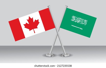 Crossed flags of Canada and Saudi Arabia. Official colors. Correct proportion. Banner design
