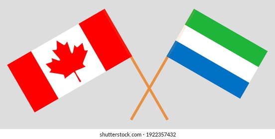 Crossed flags of Canada and Sierra Leone. Official colors. Correct proportion