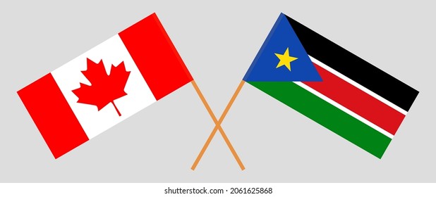 Crossed flags of Canada and South Sudan. Official colors. Correct proportion