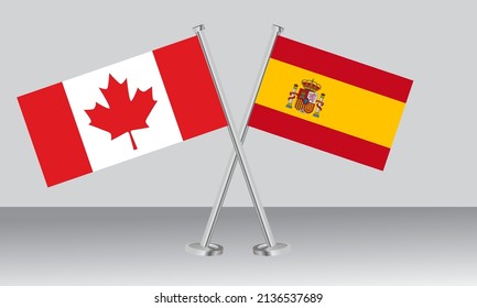 Gekreuzte Flaggen Kanadas und Spaniens. Offizielle Farben. Richtiger Anteil. Banner-Design