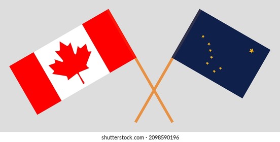 Crossed flags of Canada and the State of Alaska. Official colors. Correct proportion. Vector illustration
