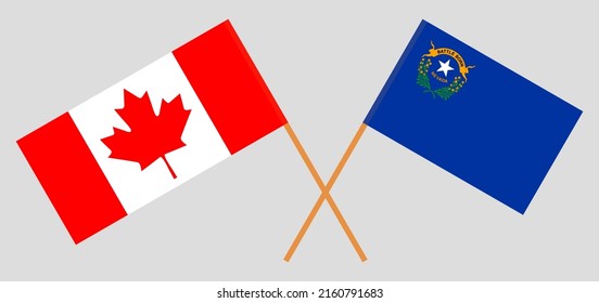 Crossed flags of Canada and The State of Nevada. Official colors. Correct proportion. Vector illustration
