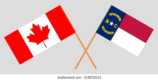 Crossed flags of Canada and The State of North Carolina. Official colors. Correct proportion. Vector illustration
