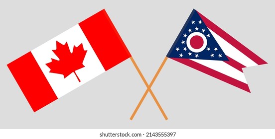 Crossed flags of Canada and the State of Ohio. Official colors. Correct proportion. Vector illustration
