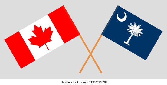 Crossed flags of Canada and The State of South Carolina. Official colors. Correct proportion. Vector illustration
