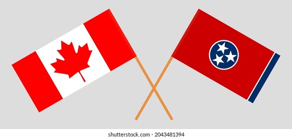 Crossed flags of Canada and the State of Tennessee. Official colors. Correct proportion