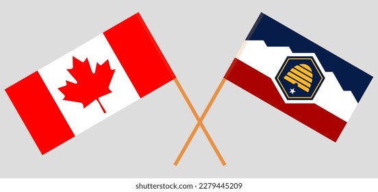 Banderas cruzadas del Canadá y del Estado de Utah. Colores oficiales. Proporción correcta. Ilustración del vector