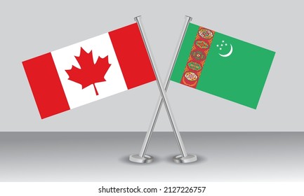 Crossed flags of Canada and Turkmenistan. Official colors. Correct proportion. Banner design