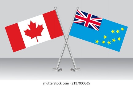 Crossed flags of Canada and Tuvalu. Official colors. Correct proportion. Banner design