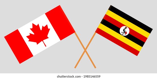 Crossed flags of Canada and Uganda. Official colors. Correct proportion