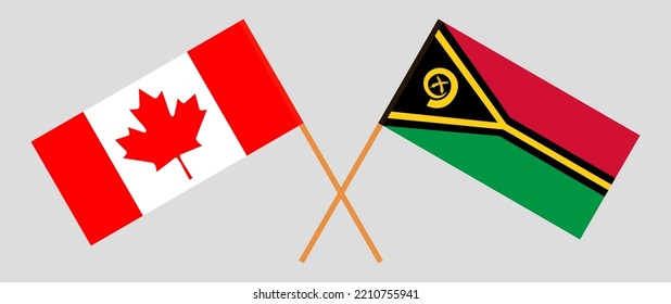 Banderas cruzadas de Canadá y Vanuatu. Colores oficiales. Proporción correcta. Ilustración del vector
