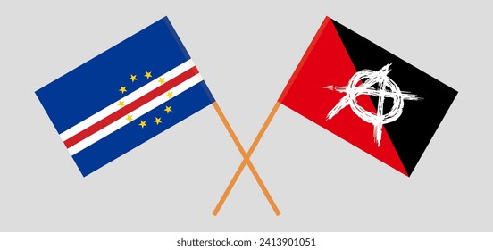 Crossed flags of Cape Verde and anarchy. Official colors. Correct proportion. Vector illustration
