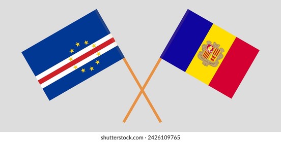 Crossed flags of Cape Verde and Andorra. Official colors. Correct proportion. Vector illustration
