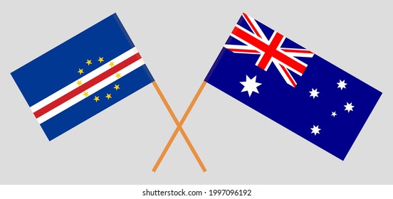 Crossed flags of Cape Verde and Australia. Official colors. Correct proportion