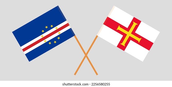 Crossed flags of Cape Verde and Bailiwick of Guernsey. Official colors. Correct proportion. Vector illustration
