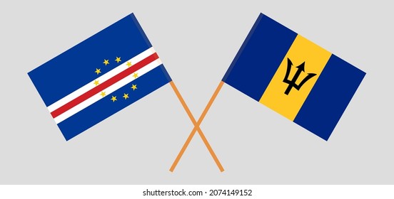 Crossed flags of Cape Verde and Barbados. Official colors. Correct proportion. Vector illustration