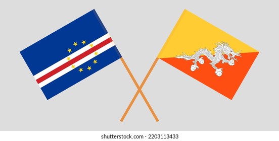 Crossed flags of Cape Verde and Bhutan. Official colors. Correct proportion. Vector illustration
