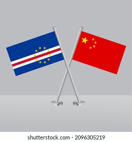 Crossed flags of Cape Verde and China. Official colors. Correct proportion. Banner design