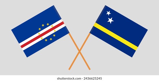 Crossed flags of Cape Verde and Country of Curacao. Official colors. Correct proportion. Vector illustration
