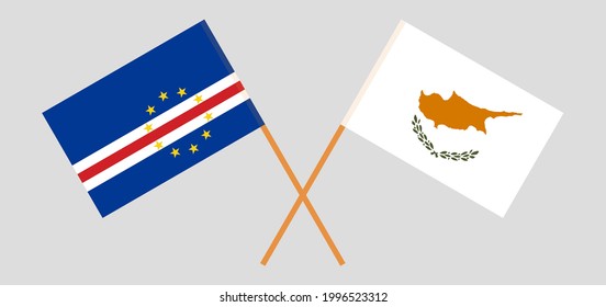 Crossed flags of Cape Verde and Cyprus. Official colors. Correct proportion