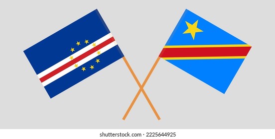 Crossed flags of Cape Verde and Democratic Republic of the Congo. Official colors. Correct proportion. Vector illustration
