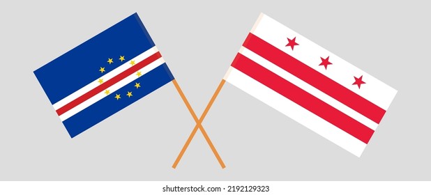 Crossed flags of Cape Verde and the District of Columbia. Official colors. Correct proportion. Vector illustration
