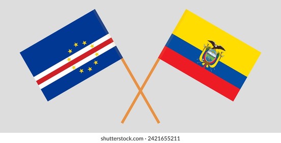 Crossed flags of Cape Verde and Ecuador. Official colors. Correct proportion. Vector illustration
