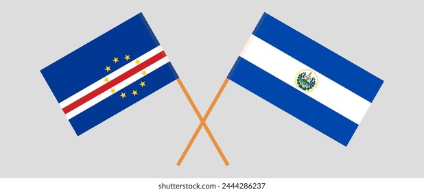 Crossed flags of Cape Verde and El Salvador. Official colors. Correct proportion. Vector illustration
