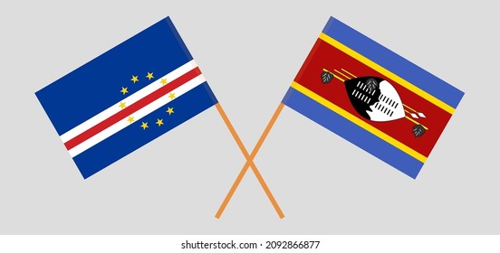 Crossed flags of Cape Verde and Eswatini. Official colors. Correct proportion. Vector illustration
