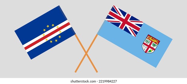 Crossed flags of Cape Verde and Fiji. Official colors. Correct proportion. Vector illustration
