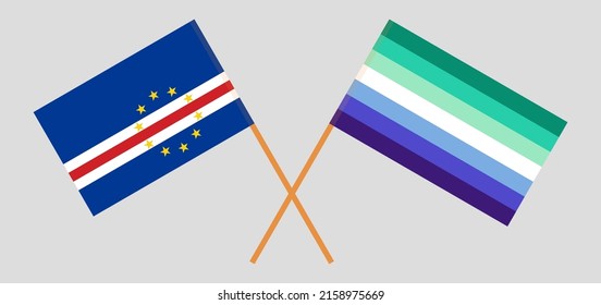 Crossed flags of Cape Verde and gay men pride. Official colors. Correct proportion. Vector illustration
