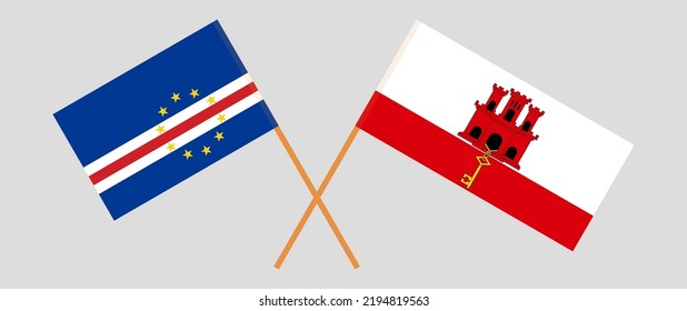 Crossed flags of Cape Verde and Gibraltar. Official colors. Correct proportion. Vector illustration
