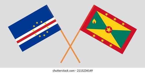 Crossed flags of Cape Verde and Grenada. Official colors. Correct proportion. Vector illustration
