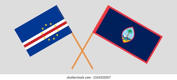 Crossed flags of Cape Verde and Guam. Official colors. Correct proportion. Vector illustration
