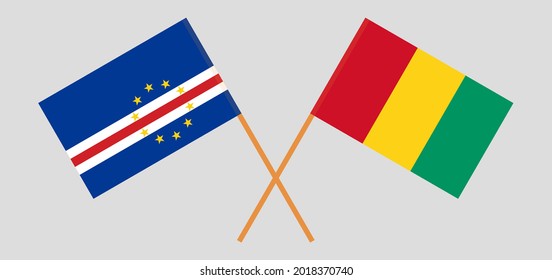 Crossed flags of Cape Verde and Guinea. Official colors. Correct proportion