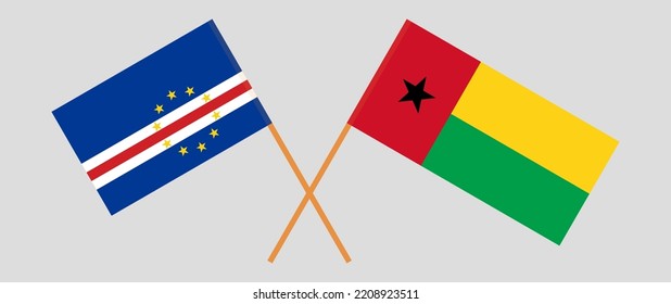 Crossed flags of Cape Verde and Guinea-Bissau. Official colors. Correct proportion. Vector illustration
