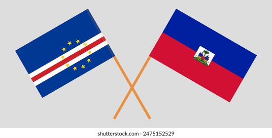 Crossed flags of Cape Verde and Haiti. Official colors. Correct proportion. Vector illustration
