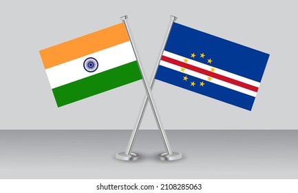 Crossed flags of Cape Verde and India. Official colors. Correct proportion. Banner design