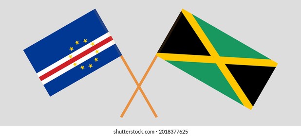 Crossed flags of Cape Verde and Jamaica. Official colors. Correct proportion