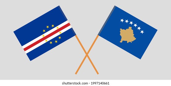 Crossed flags of Cape Verde and Kosovo. Official colors. Correct proportion