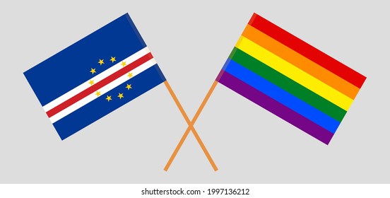 Crossed flags of Cape Verde and LGBTQ. Official colors. Correct proportion