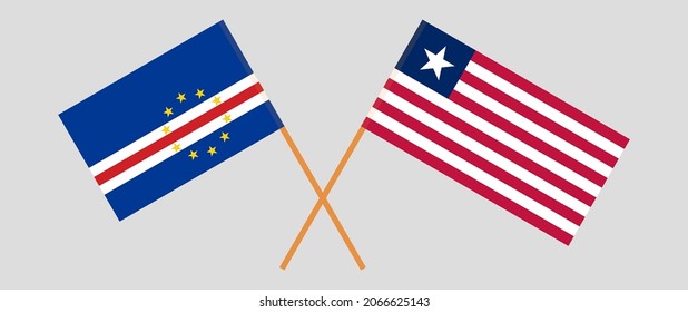 Crossed flags of Cape Verde and Liberia. Official colors. Correct proportion