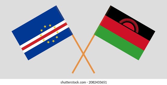 Crossed flags of Cape Verde and Malawi. Official colors. Correct proportion