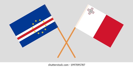 Crossed flags of Cape Verde and Malta. Official colors. Correct proportion