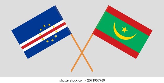 Crossed flags of Cape Verde and Mauritania. Official colors. Correct proportion