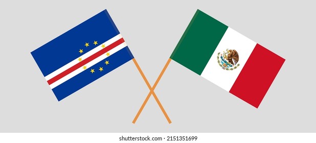 Crossed flags of Cape Verde and Mexico. Official colors. Correct proportion. Vector illustration
