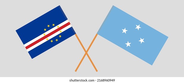 Crossed flags of Cape Verde and Micronesia. Official colors. Correct proportion. Vector illustration