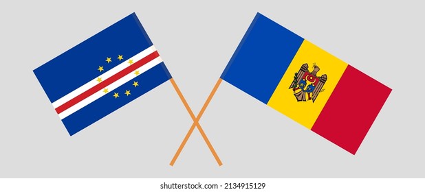 Crossed flags of Cape Verde and Moldova. Official colors. Correct proportion. Vector illustration
