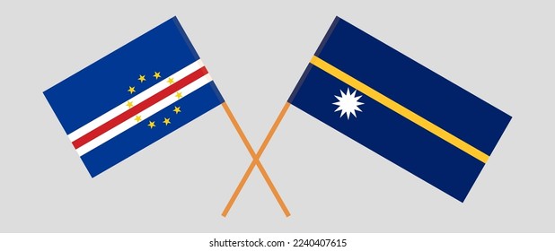 Crossed flags of Cape Verde and Nauru. Official colors. Correct proportion. Vector illustration
