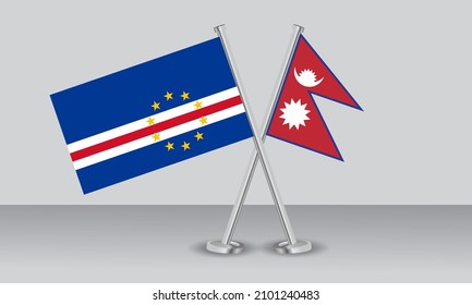 Crossed flags of Cape Verde and Nepal. Official colors. Correct proportion. Banner design